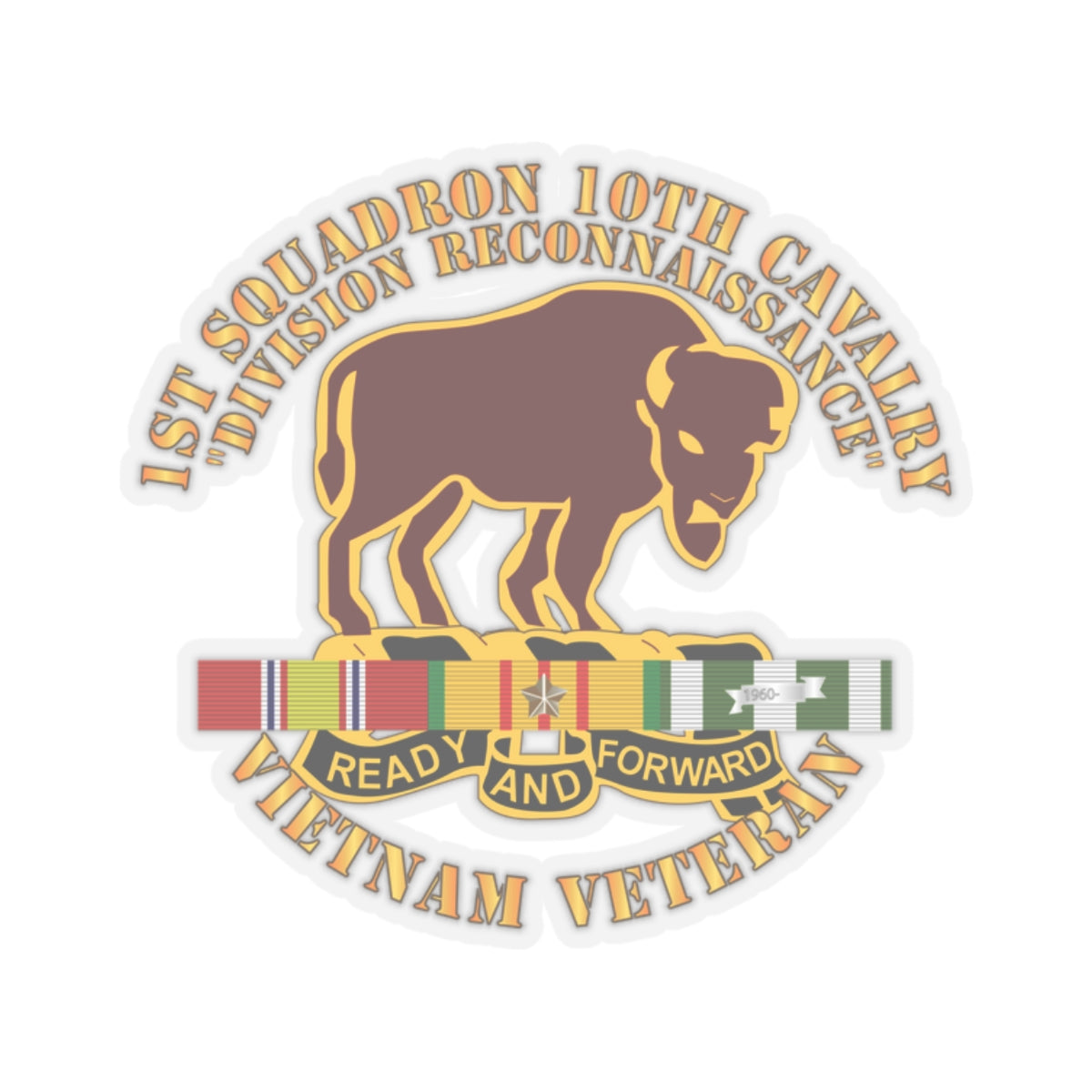 Kiss-Cut Stickers - 1st Squadron, 10th Cavalry w SVC Ribbon