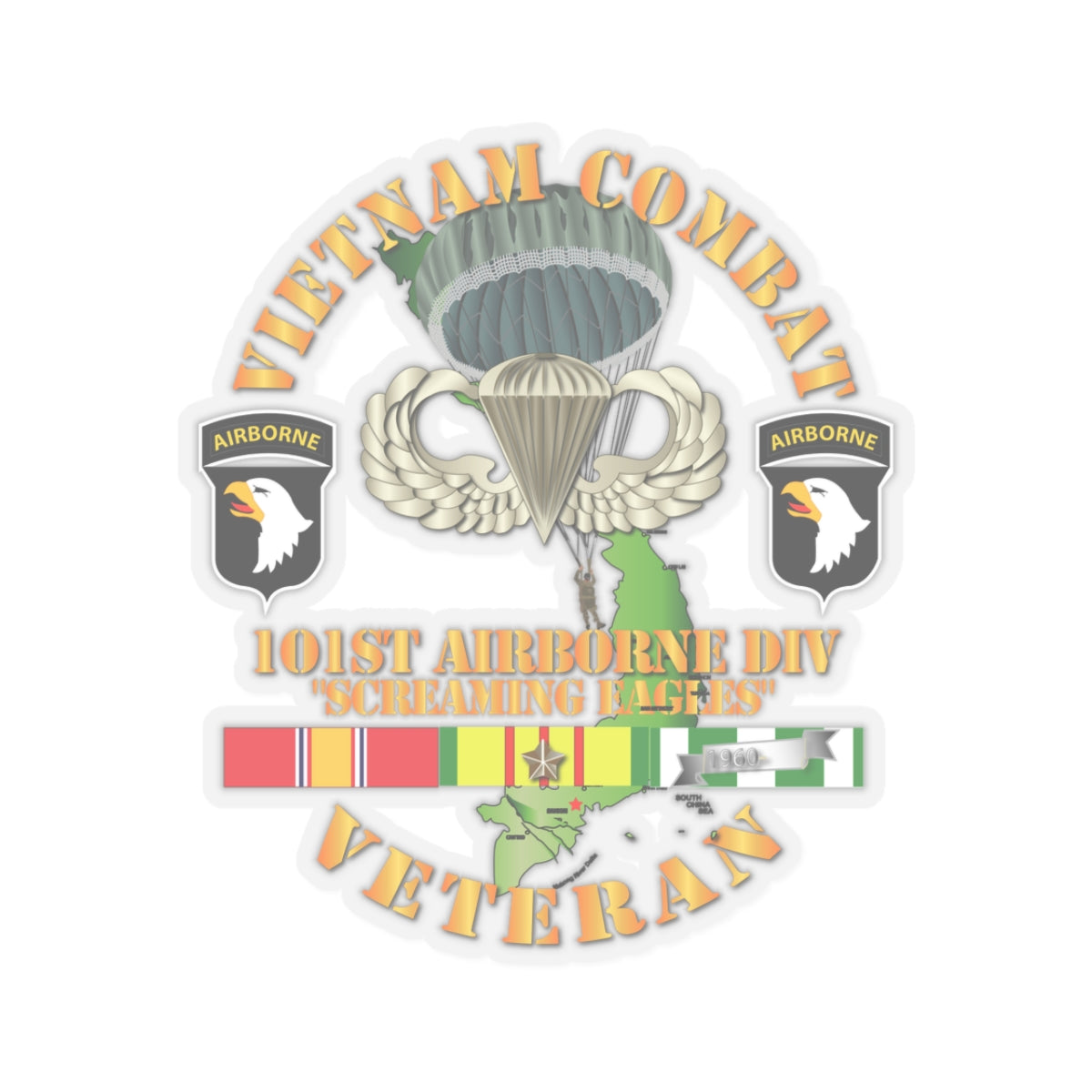 Kiss-Cut Stickers - Vietnam Combat Veteran w 101st Airborne Div SSI V1