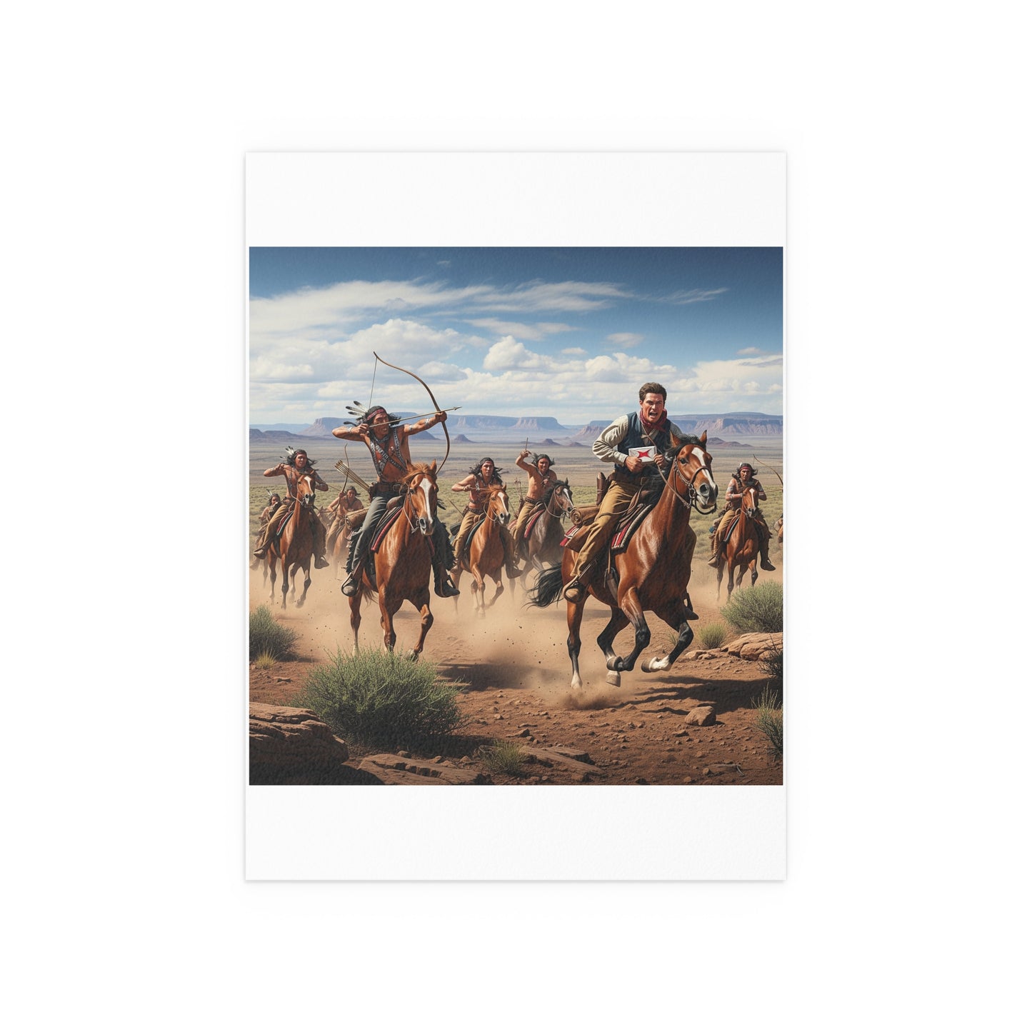 Indoor and Outdoor Silk Posters - Apache Indians attacking a Pony Express Rider