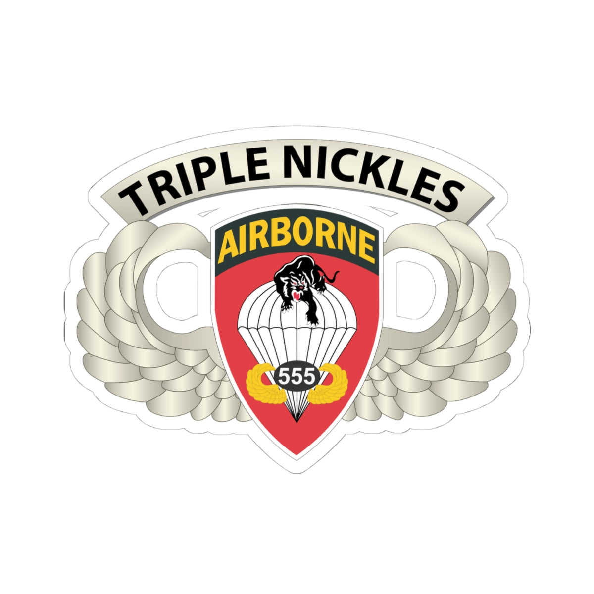 Kiss-Cut Stickers - Airborne Badge - 555th Parachute Infantry Bn - SSI w Triple NIckles Tab X 300