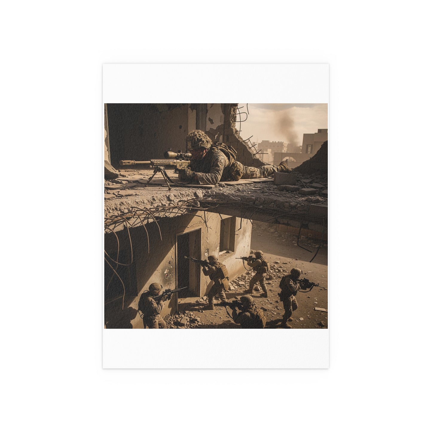 Indoor and Outdoor Silk Posters - Marine Sniper Providing Overwatch for Breach Team