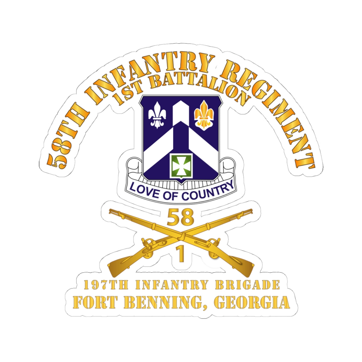 Kiss-Cut Stickers - 1st Bn 58th Infantry - 197th Inf Bde Ft Benning Ga