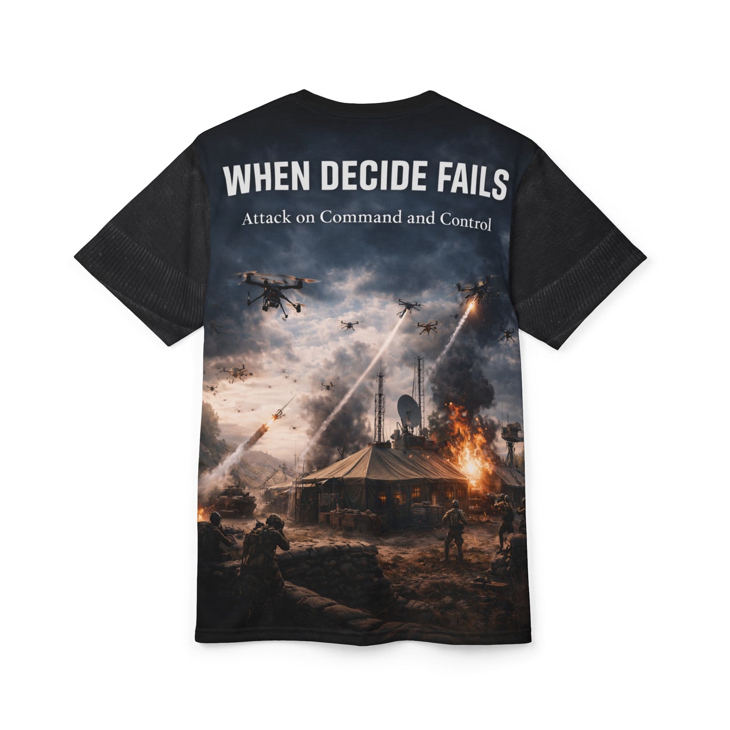 Detect, Decide, Deny — All-Over Print - Drone Warfare Tee