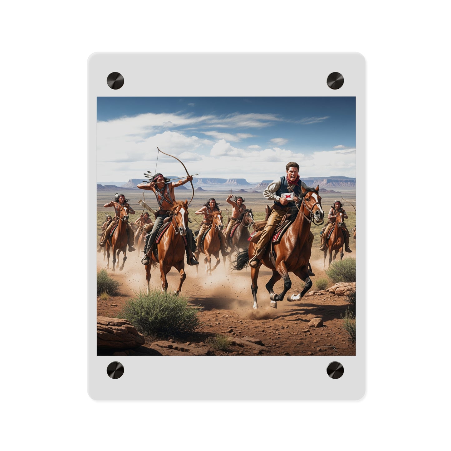 Acrylic Wall Art Panel - Apache Indians attacking a Pony Express Rider
