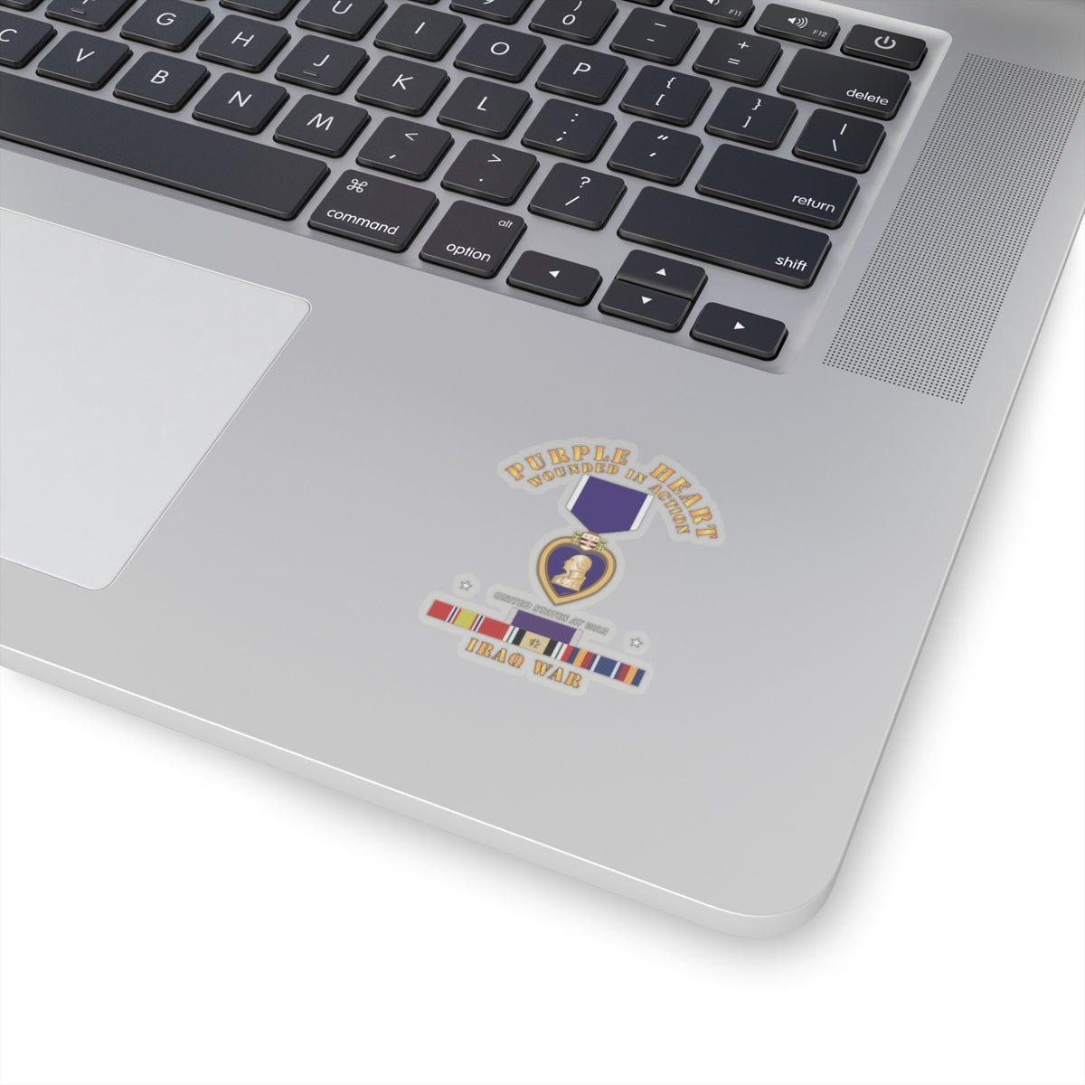 Kiss-Cut Stickers - Purple Heart - WIA w IRAQ SVC w Purple Heart Ribbon