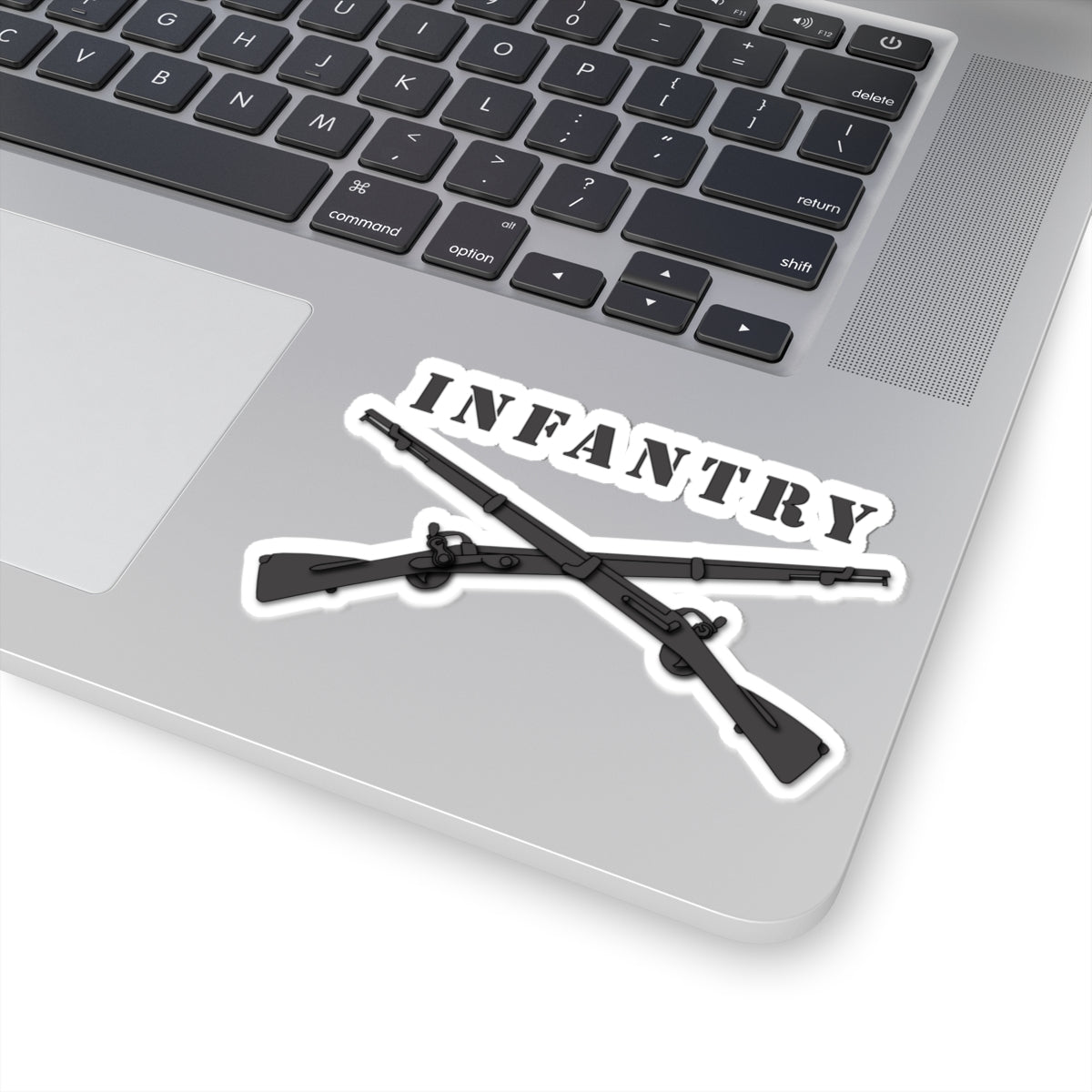 Kiss-Cut Stickers - Infantry Br - Crossed Rifles Blk w Txt
