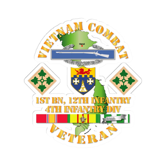 Kiss-Cut Stickers -  Vietnam Combat Infantry Veteran w 1st Bn 12th Inf - 4th ID SSI