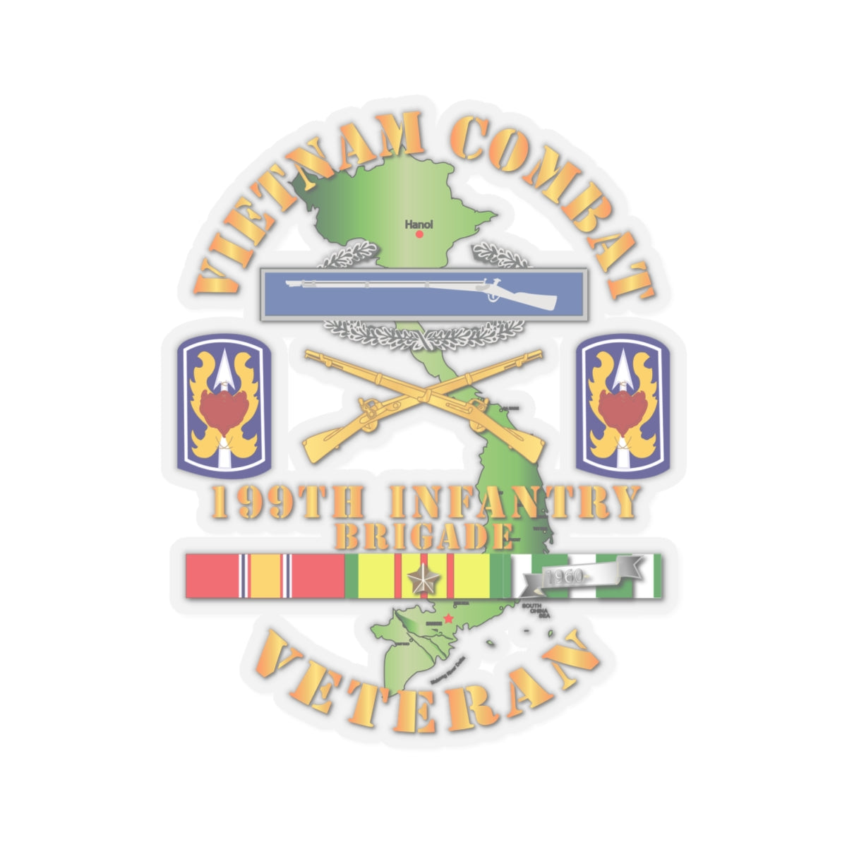 Kiss-Cut Stickers - Vietnam Combat Infantry Veteran w 199th Inf Bde SSI V1