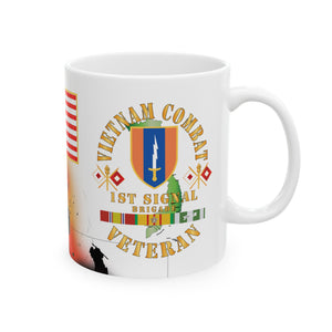 White Mug 15oz - Vietnam Veteran - 1st Signal Brigade - Combat Veteran with Vietnam Service Ribbons - Spec