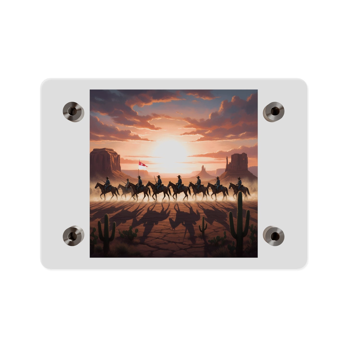 Acrylic Wall Art Panel - 10th Cavalry on Patrol in the sunset w 10th Cav Guidon