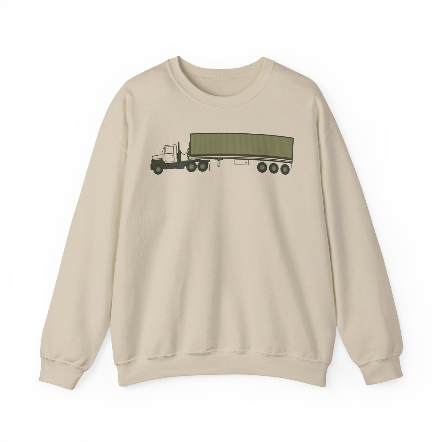 Crewneck Sweatshirt - Vehicle - M915 Tractor with M872 - 40 Ft Container - Side X 300