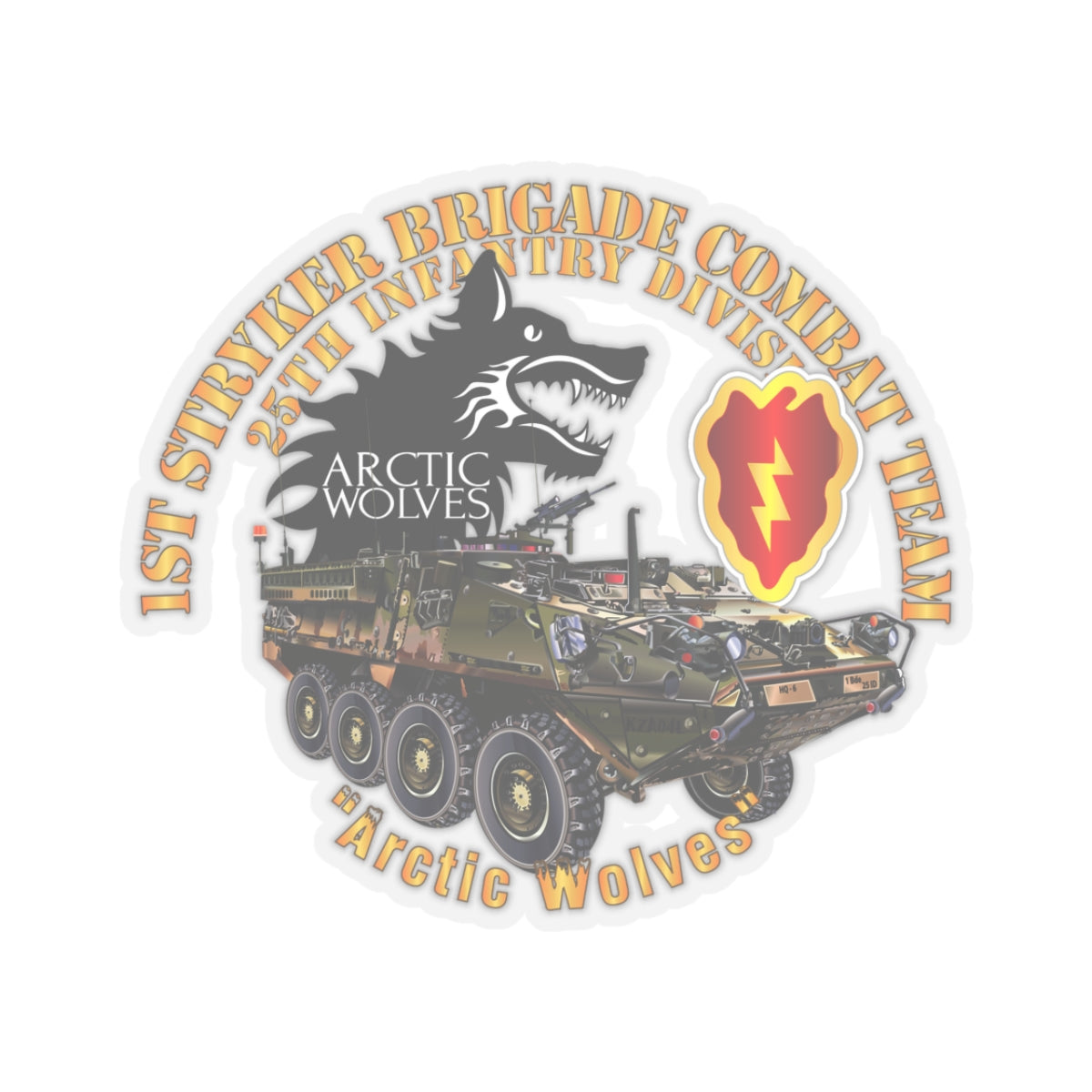 Kiss-Cut Stickers - 1st Stryker Bde - 25th ID - Arctic Wolves w Stryker - SSI