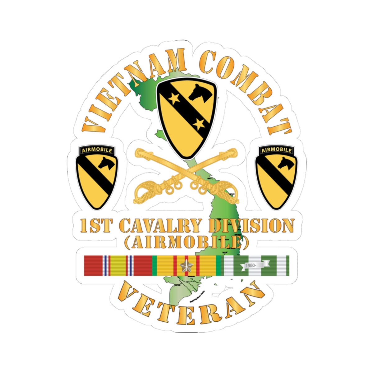 Kiss-Cut Stickers - Vietnam Combat Veteran w 1st Cav DUI