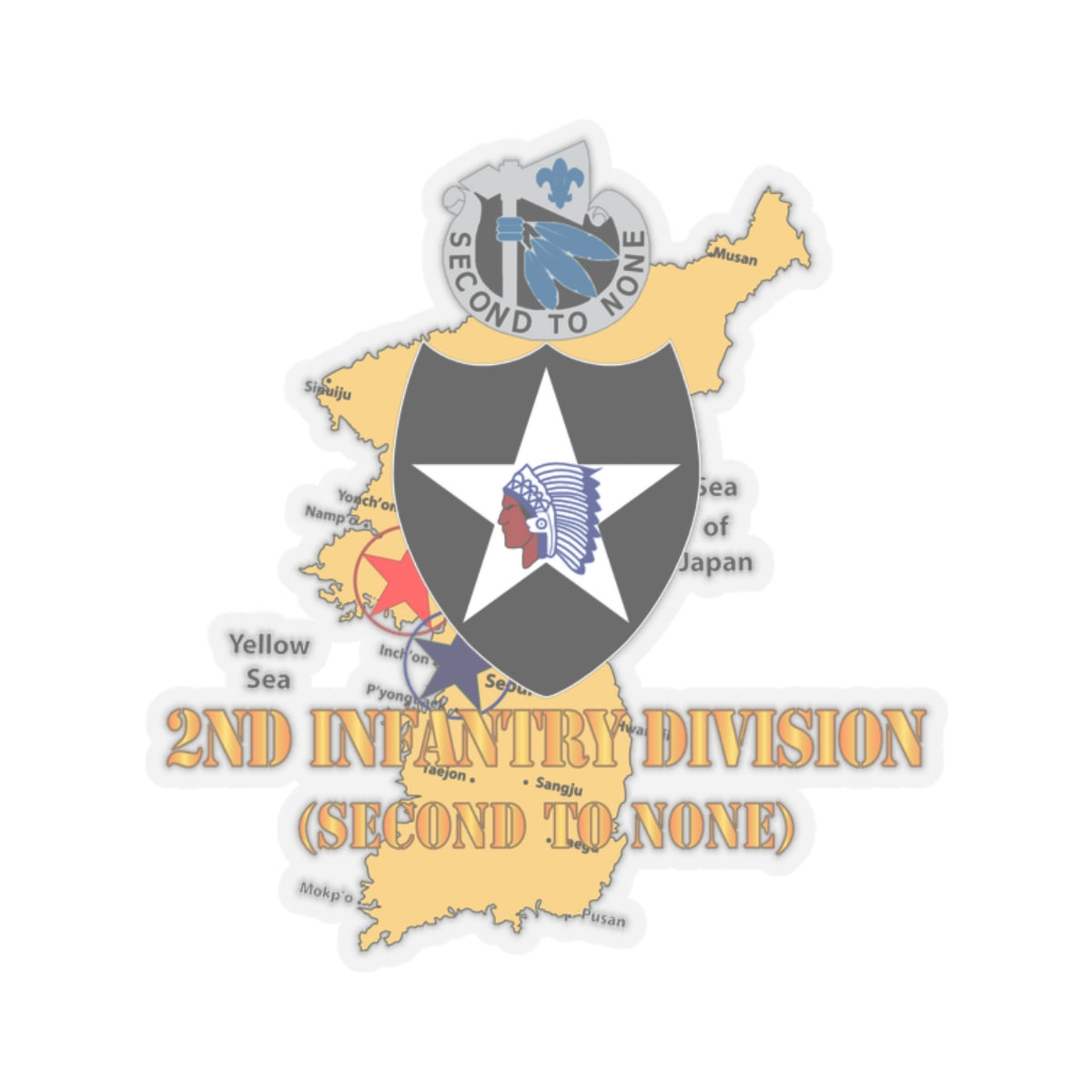 Kiss-Cut Stickers - Korea Map - 2nd Infantry Div - Second to None
