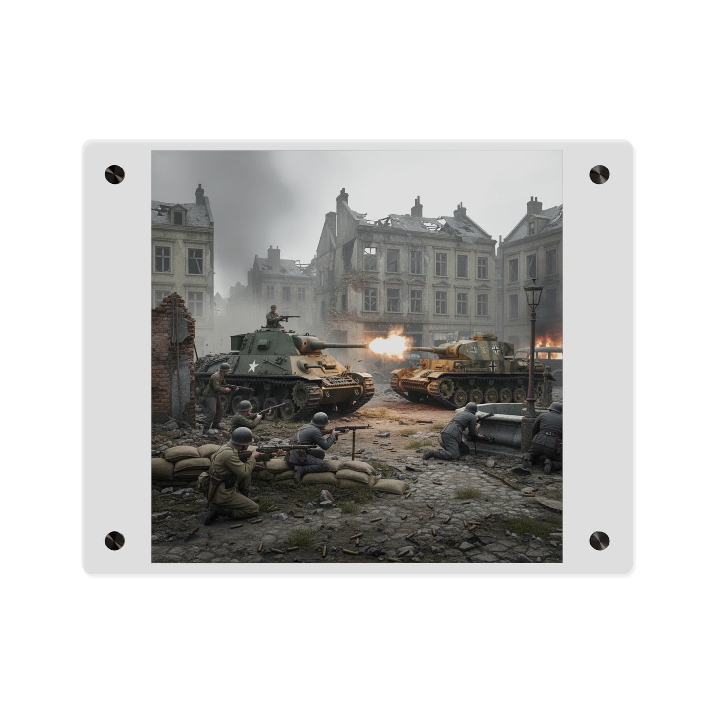 Acrylic Wall Art Panel - US Tank Destroyer - M10 Wolverine Battles a German Panzer Tank