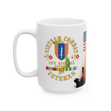 Load image into Gallery viewer, White Mug 15oz - Vietnam Veteran - 1st Signal Brigade - Combat Veteran with Vietnam Service Ribbons - Spec
