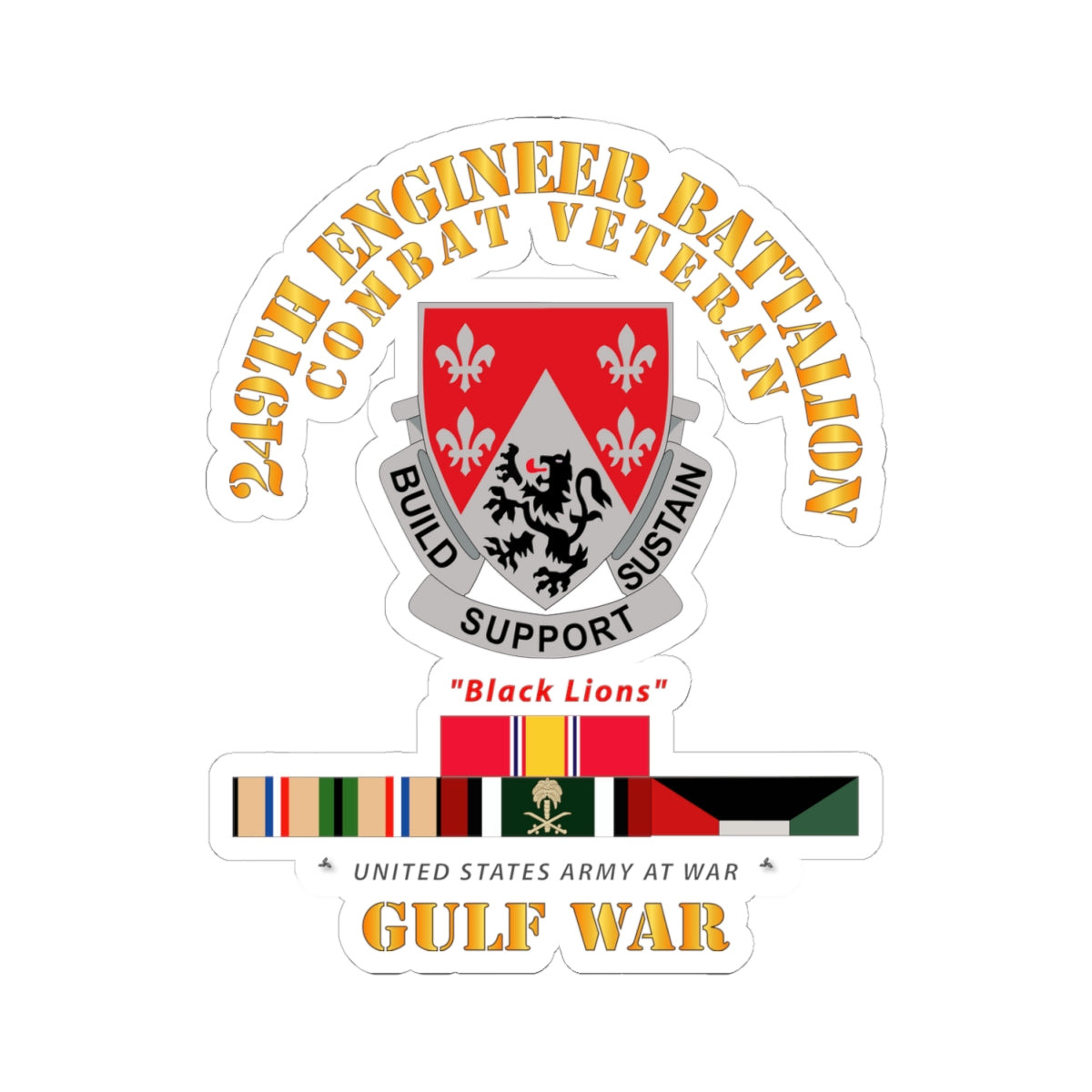 Kiss-Cut Stickers - 249th Engineer Battalion - Gulf War w SVC