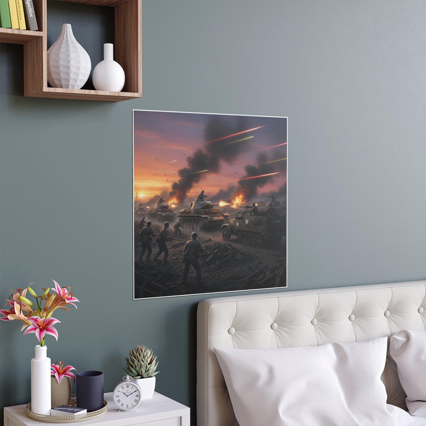 Indoor and Outdoor Silk Posters - M3A1 Half-track 9th Armor Division vs German Armor