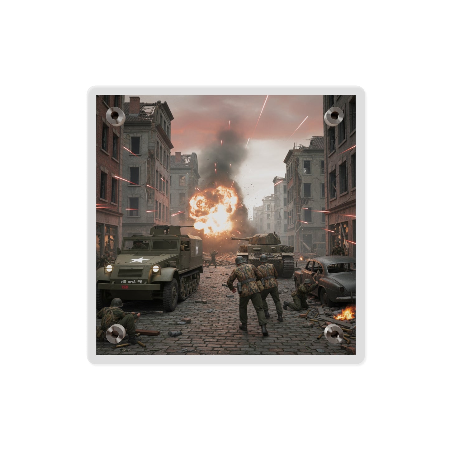 Acrylic Wall Art Panel - M3A1 - 9th Armor Division Attack - WWII