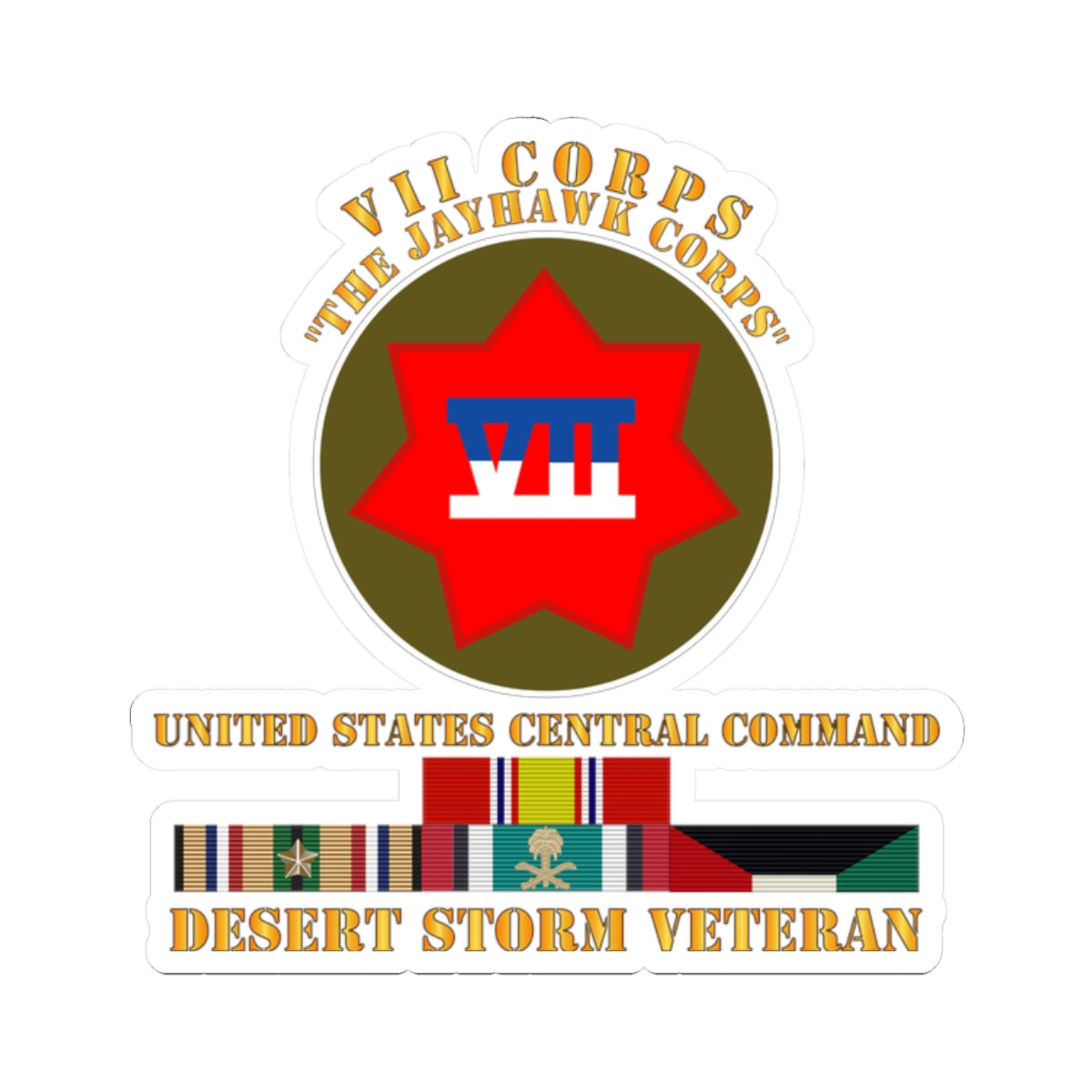 Kiss-Cut Stickers - VII Corps - US Central Command - Desert Storm Veteran