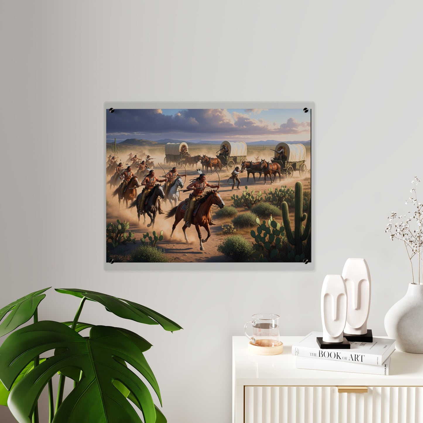 Acrylic Wall Art Panel - Apache Indians attacking a wagon train