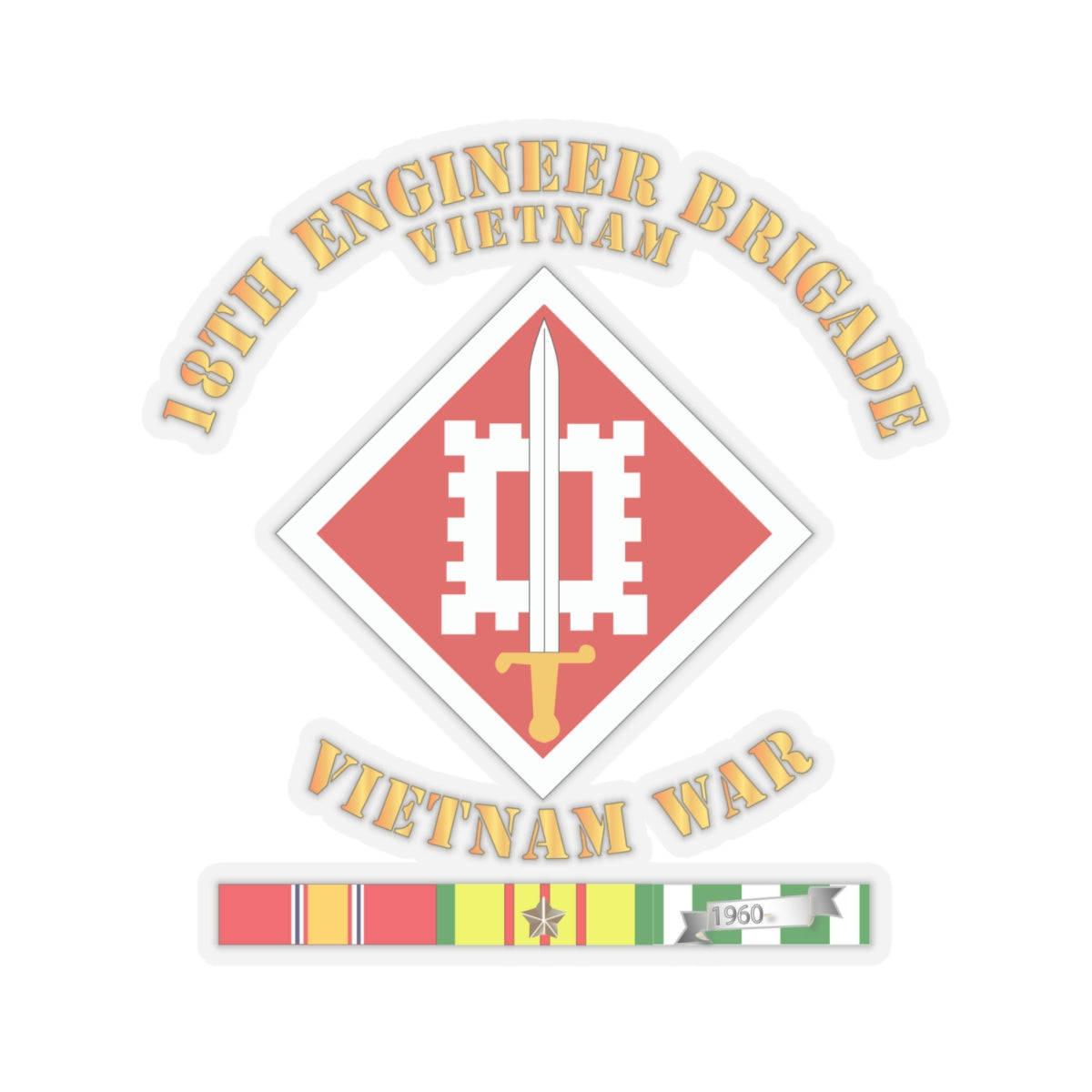 Kiss-Cut Stickers - 18th Engineer Brigade Vietnam - Vietnam War w SVC