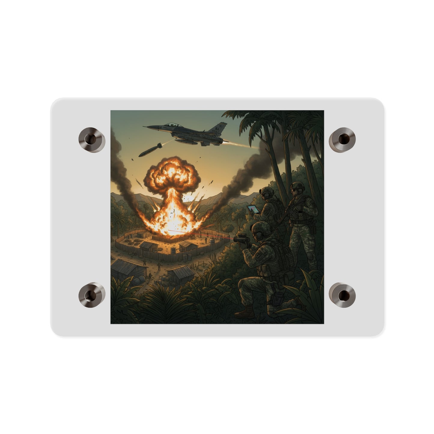 Acrylic Wall Art Panel - Jungle Drug Lab Destruction w Explosions