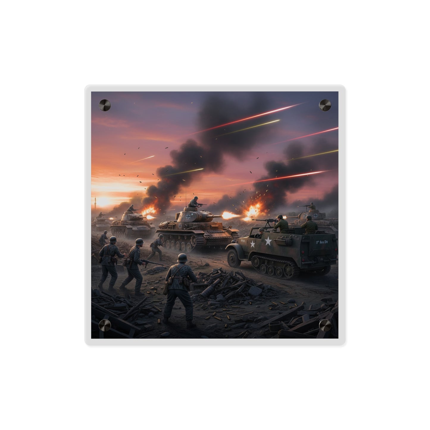 Acrylic Wall Art Panel - M3A1 Half-track 9th Armor Division vs German Armor