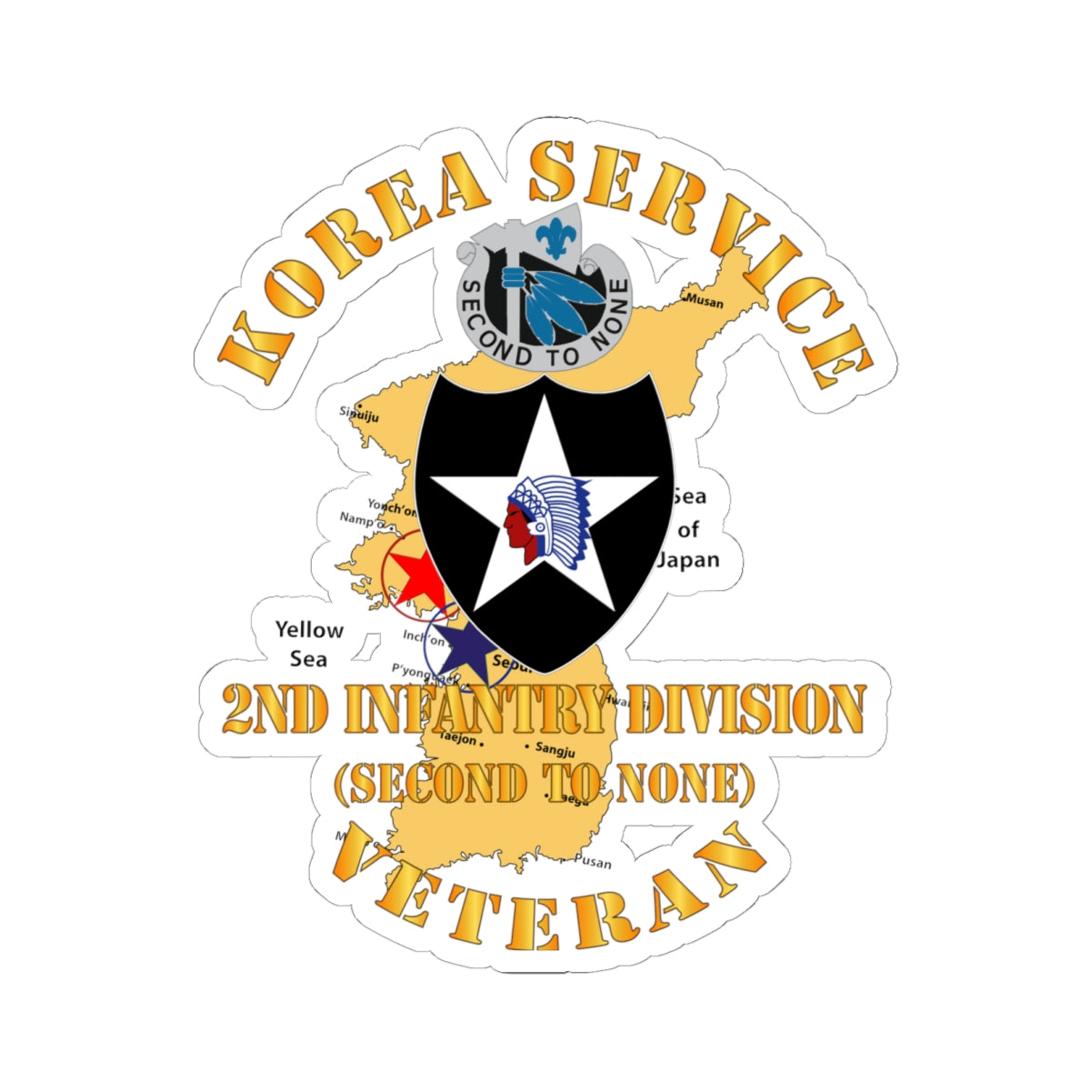 Kiss-Cut Stickers - Korea Service Vet - 2nd Infantry Div - Second to None