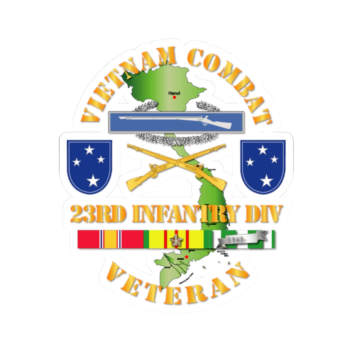 Kiss-Cut Stickers - Vietnam Combat Infantry Veteran w 23rd Inf Div SSI V1