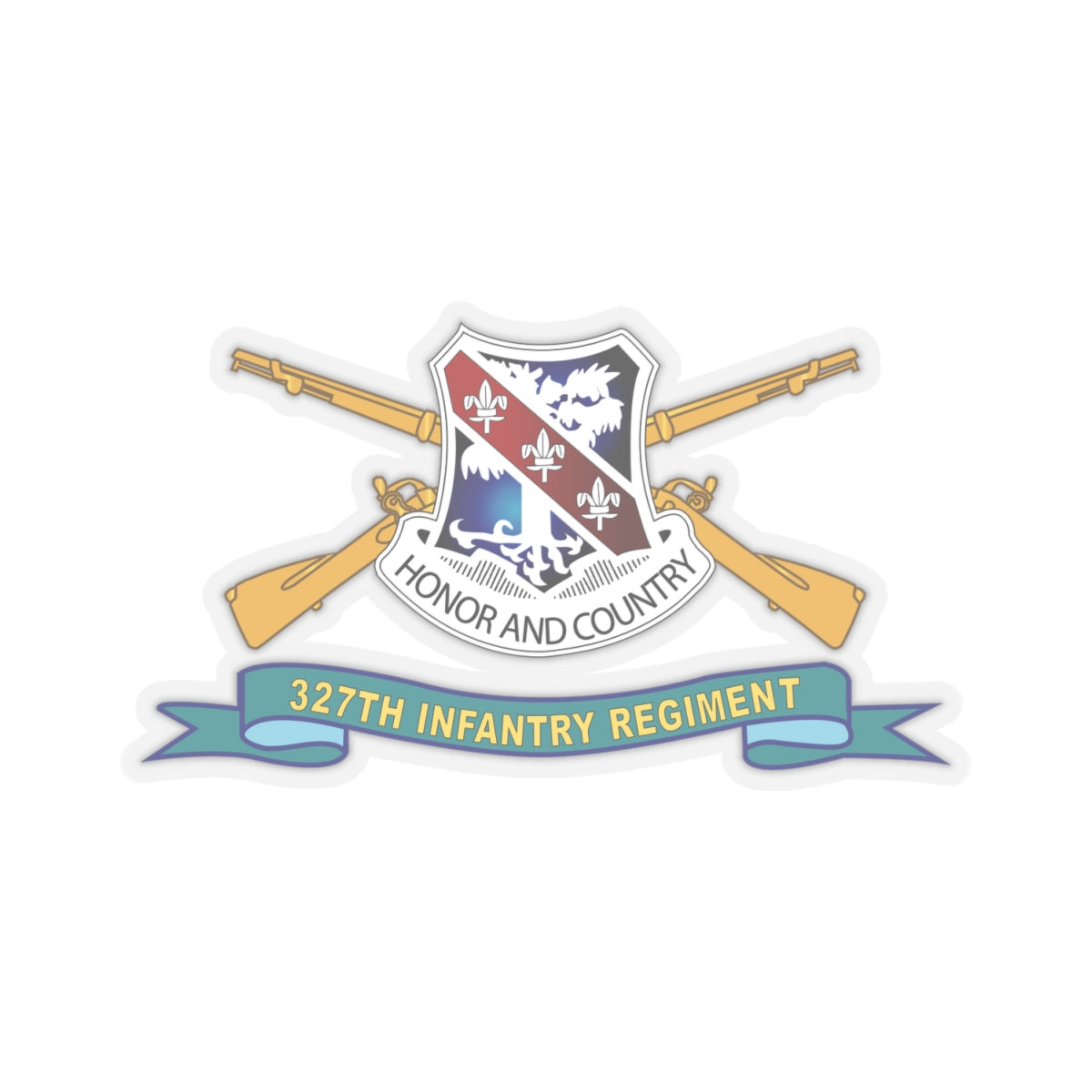 Kiss-Cut Stickers - 327th Infantry Regiment - DUI w Br - Ribbon X 300