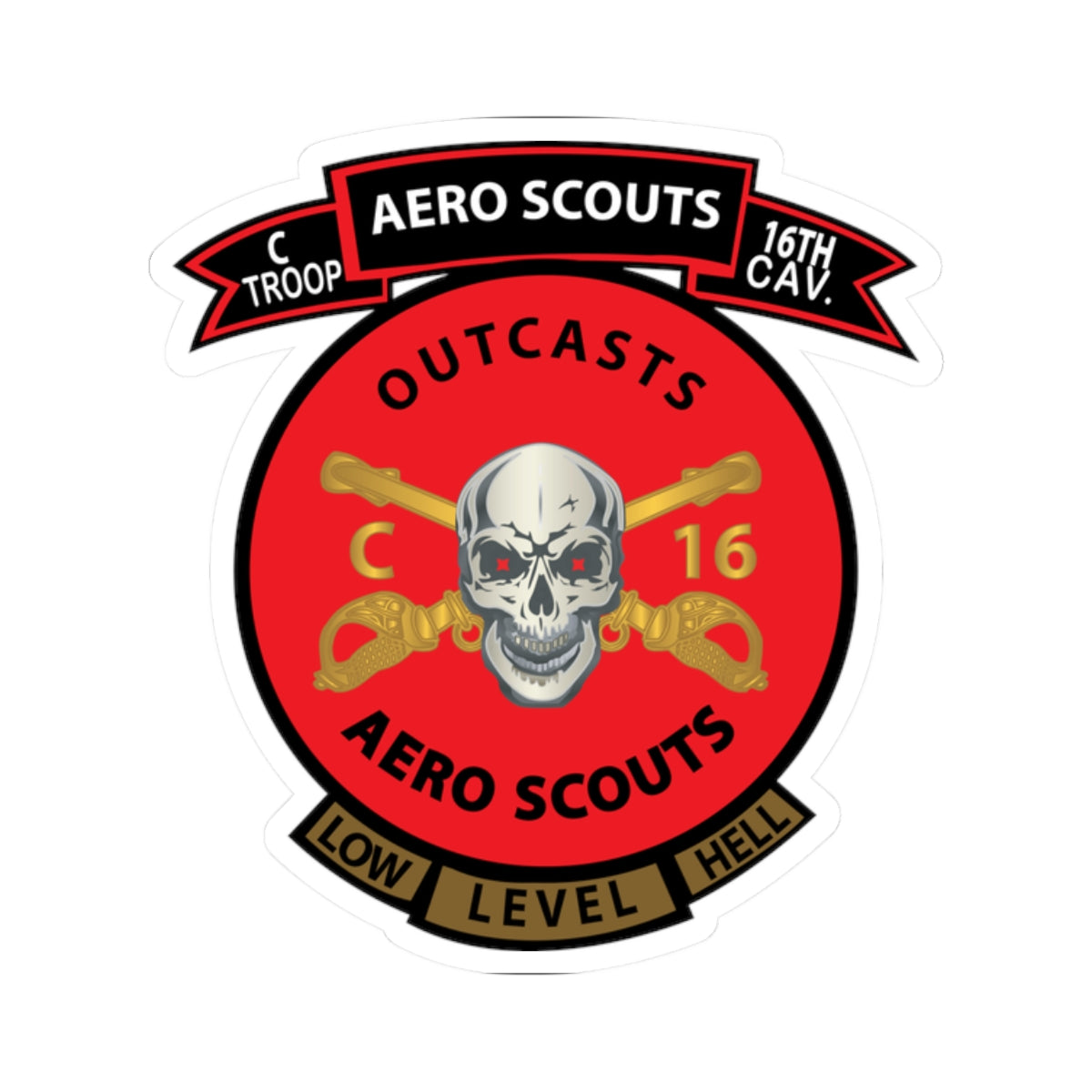 Kiss-Cut Stickers - C Co 16th Cavalry Regiment Aero Scouts - Vietnam - SSI X 300
