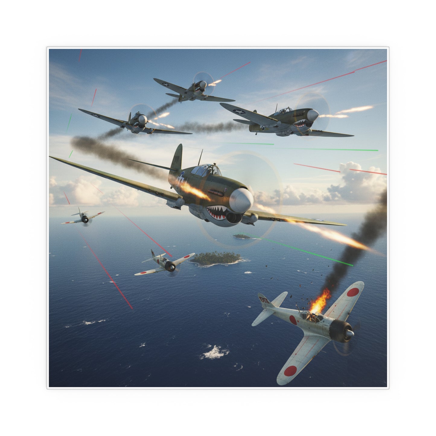 Indoor and Outdoor Silk Posters - Curtis P-40 Kittyhawk w Machine Guns Blazing