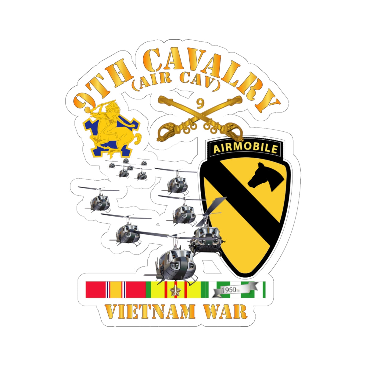 Kiss-Cut Stickers - 9th Cavalry (Air Cav) - 1st Cav Division w SVC