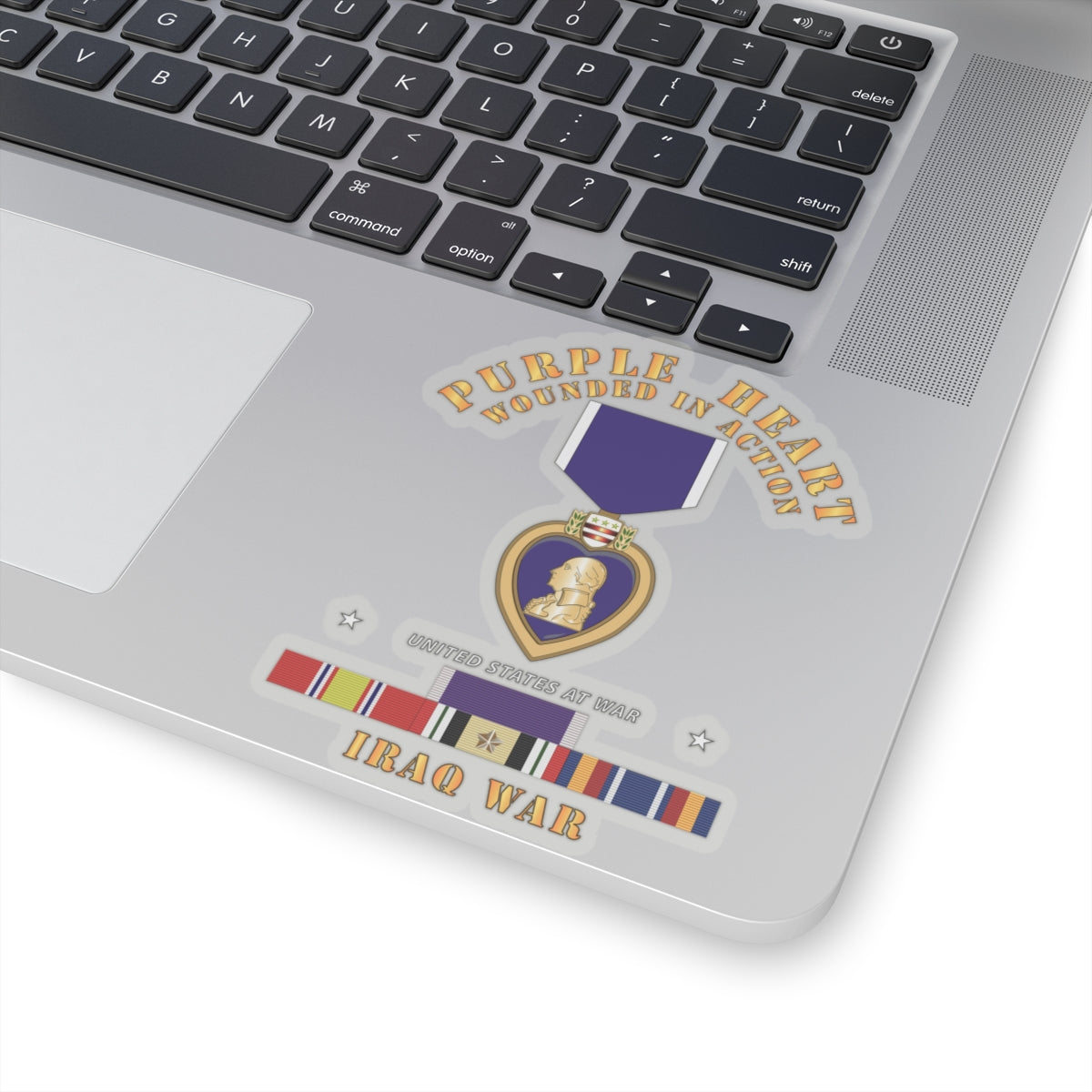 Kiss-Cut Stickers - Purple Heart - WIA w IRAQ SVC w Purple Heart Ribbon