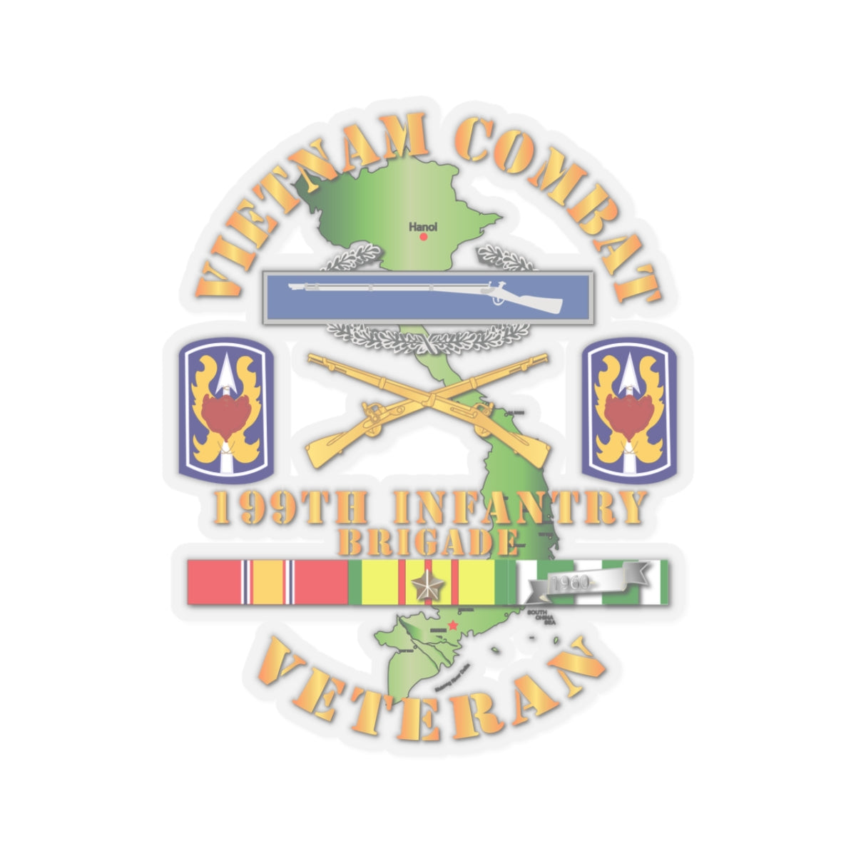 Kiss-Cut Stickers - Vietnam Combat Infantry Veteran w 199th Inf Bde SSI V1