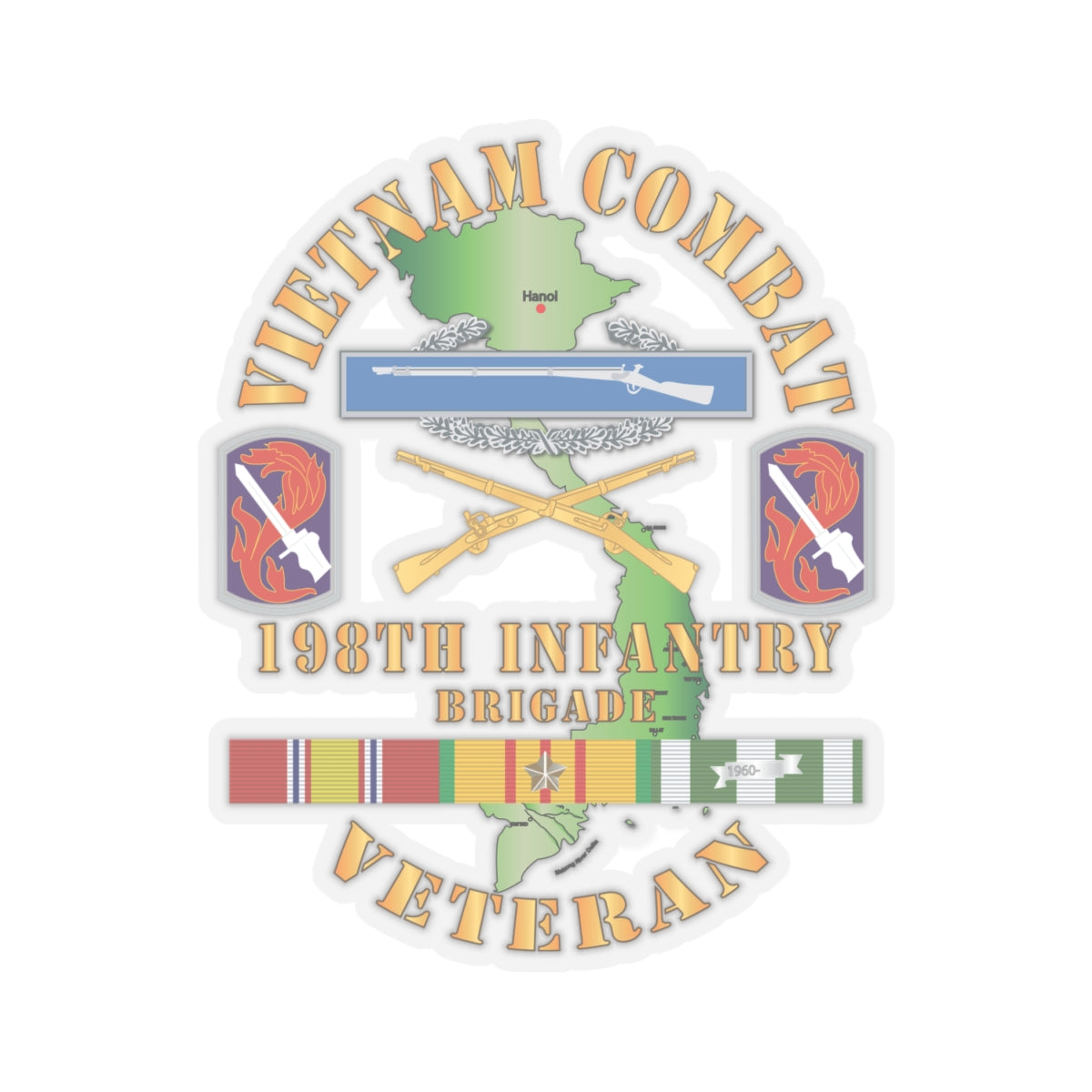 Kiss-Cut Stickers - Vietnam Combat Infantry Veteran w 198th Inf Bde SSI V1