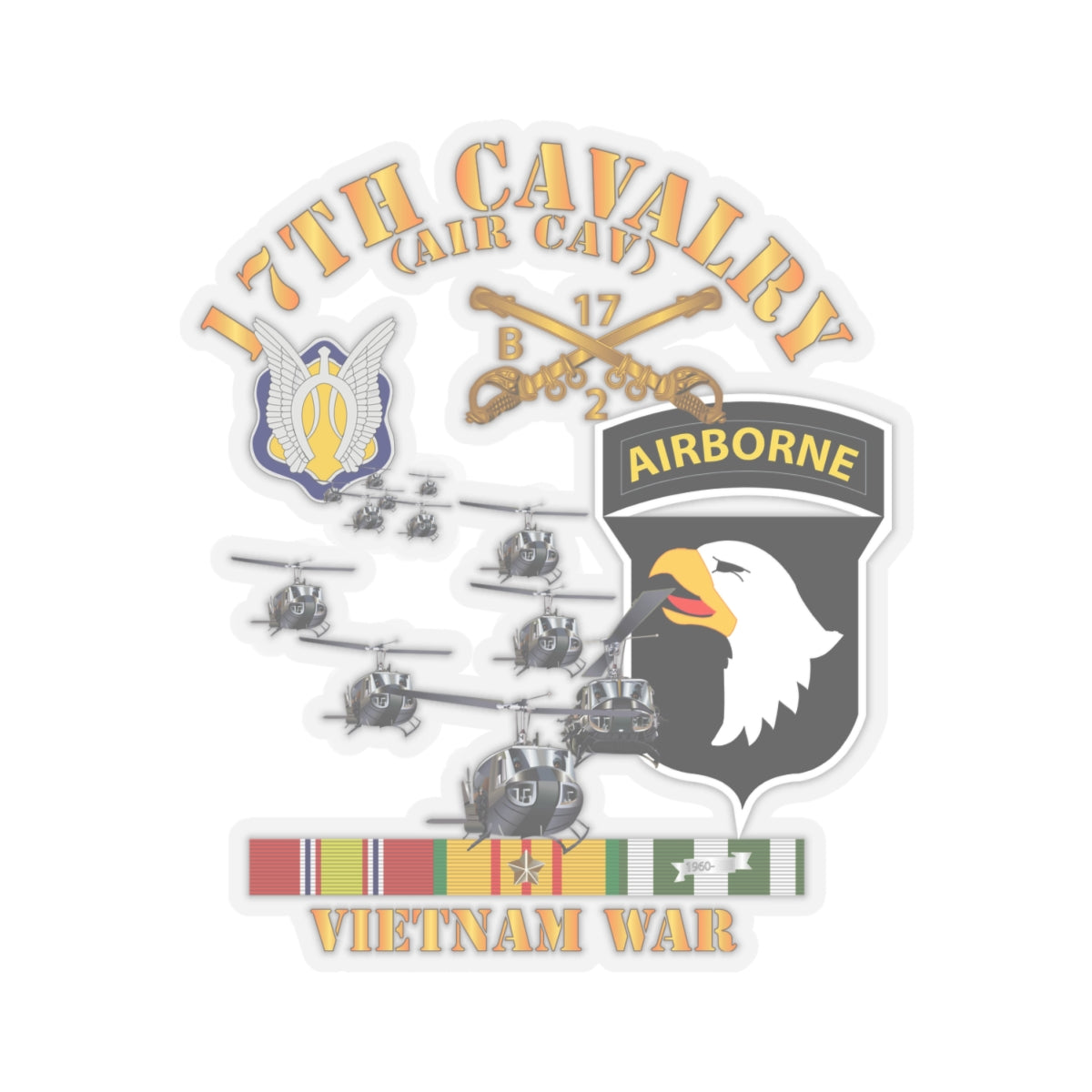 Kiss-Cut Stickers - Bravo Troop 2nd Squadron 17th Cav - 101st Airborne Div w VN SVC