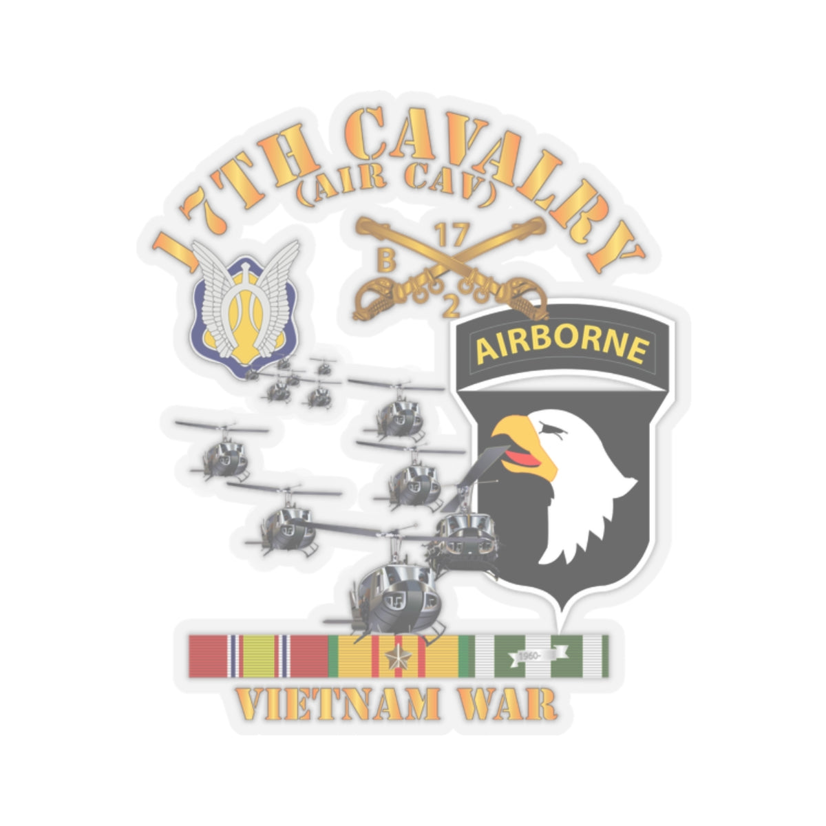 Kiss-Cut Stickers - Bravo Troop 2nd Squadron 17th Cav - 101st Airborne Div w VN SVC