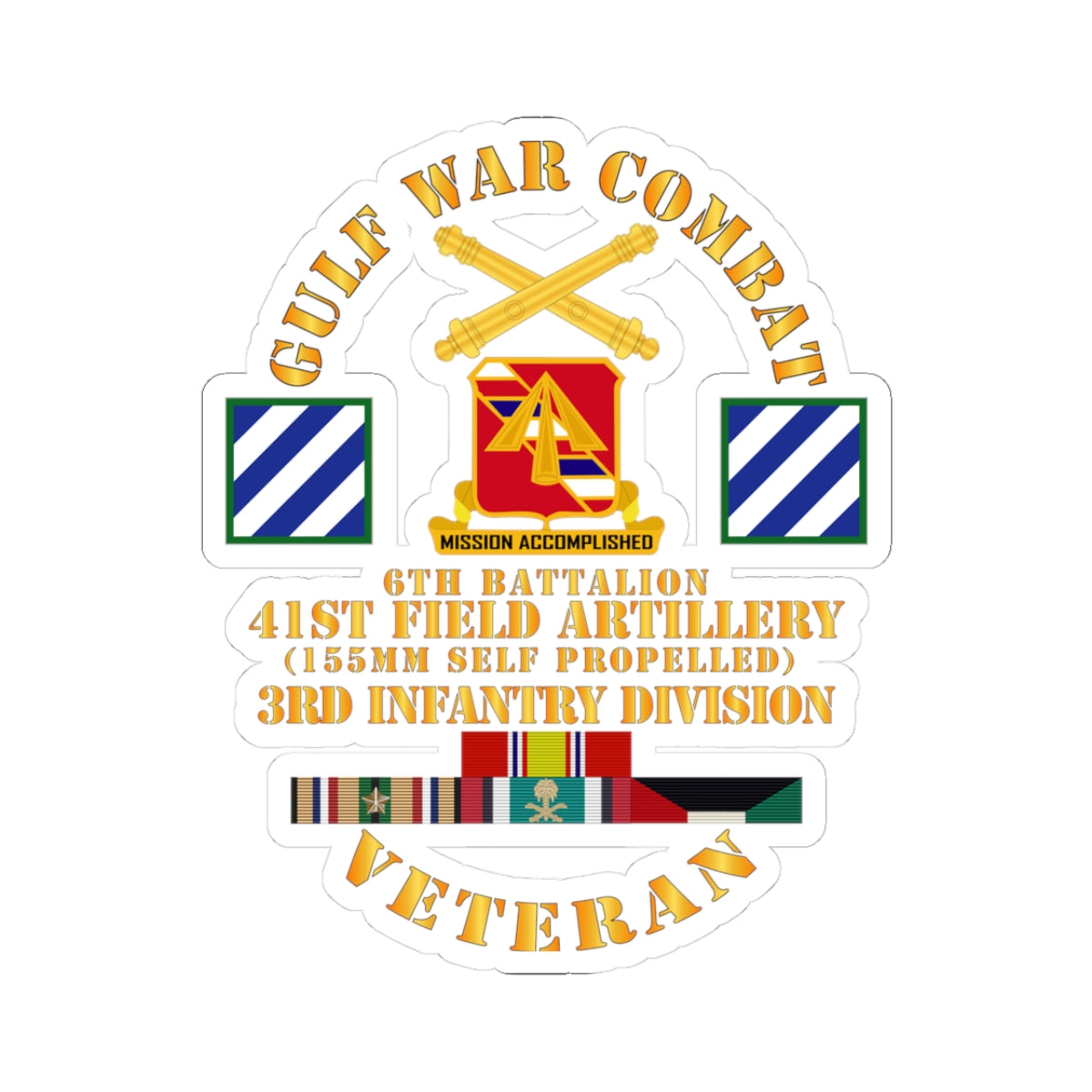 Kiss-Cut Stickers - Gulf War Combat Vet w 6th Bn 41st Arty - 3rd ID X 300