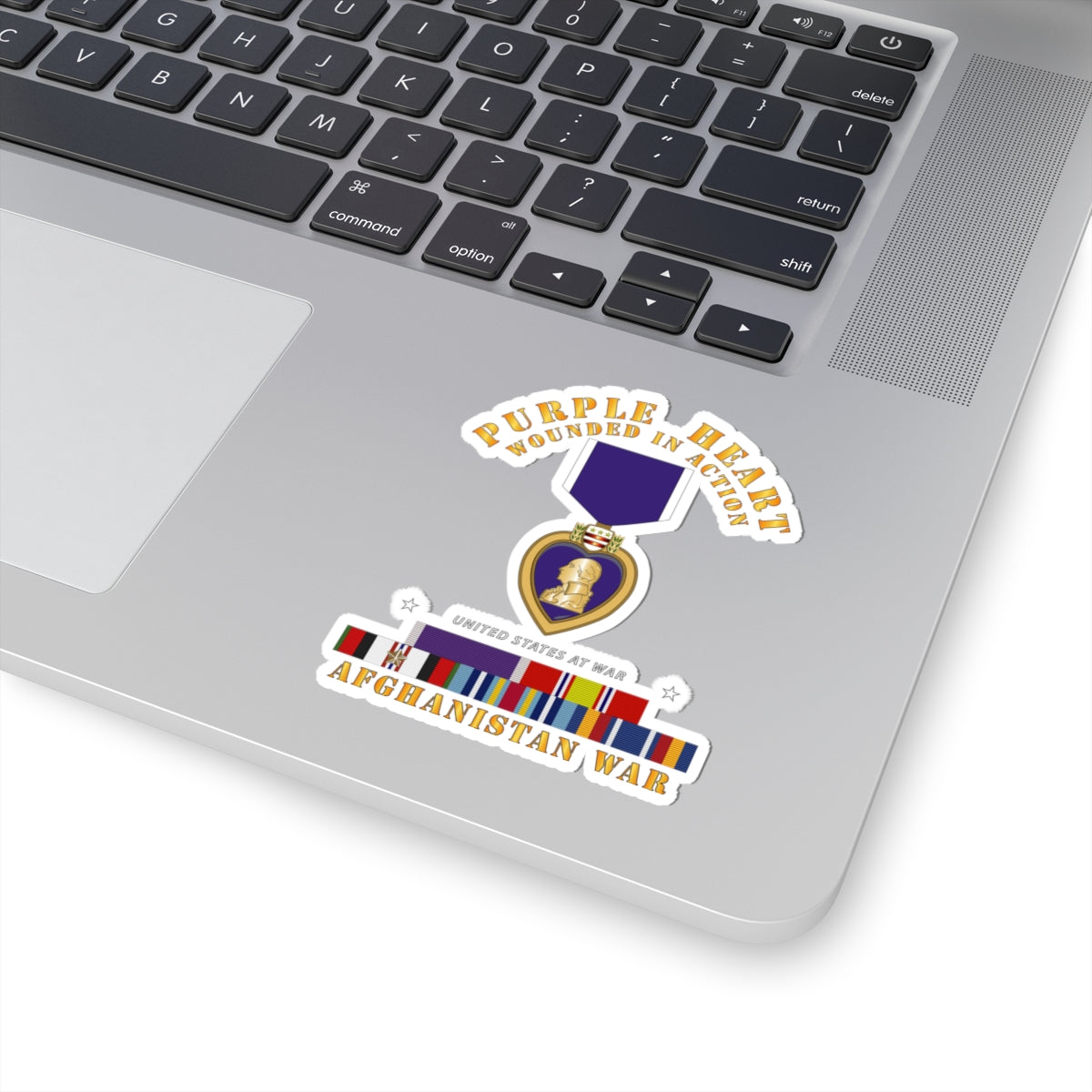 Kiss-Cut Stickers - Purple Heart - WIA w Afghanistan SVC w Purple Heart Ribbon
