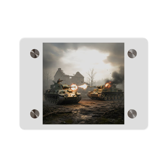 Acrylic Wall Art Panel - M10 Wolverine battles German Panzer Tank WWII