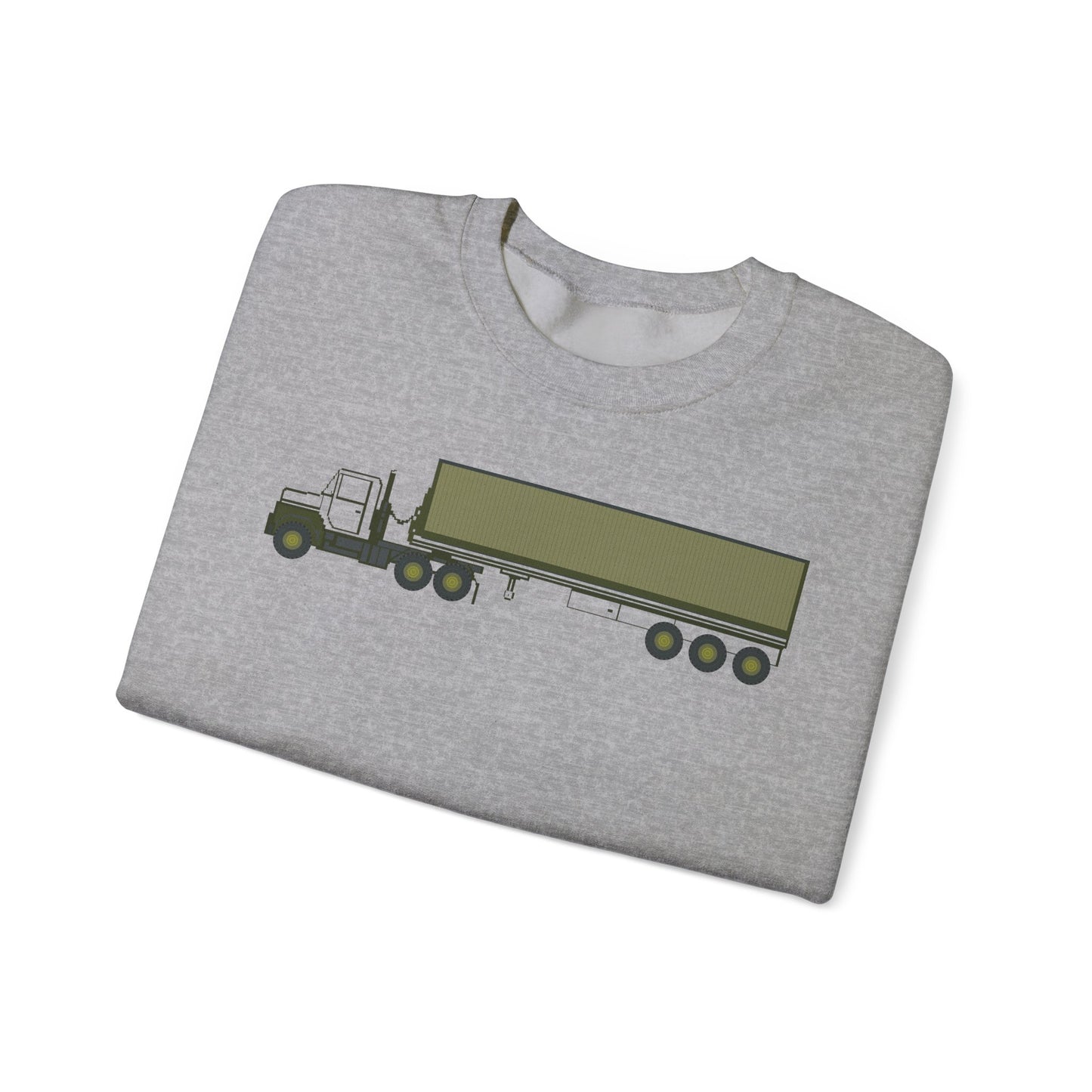 Crewneck Sweatshirt - Vehicle - M915 Tractor with M872 - 40 Ft Container - Side X 300