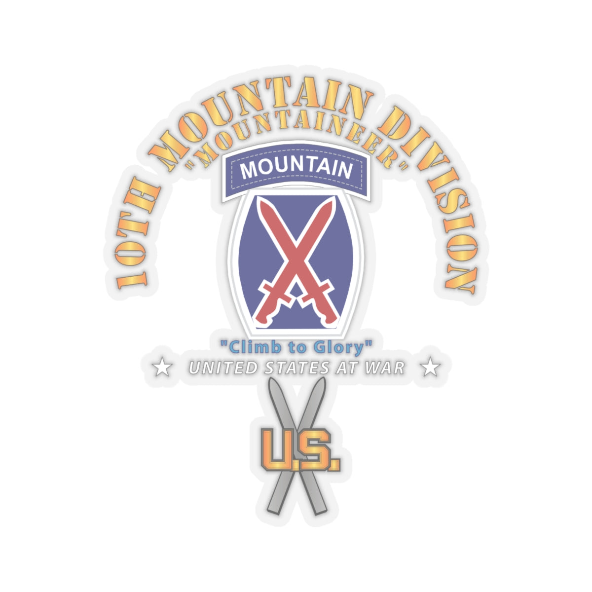 Kiss-Cut Stickers - 10th Mountain Division w SKI Branch
