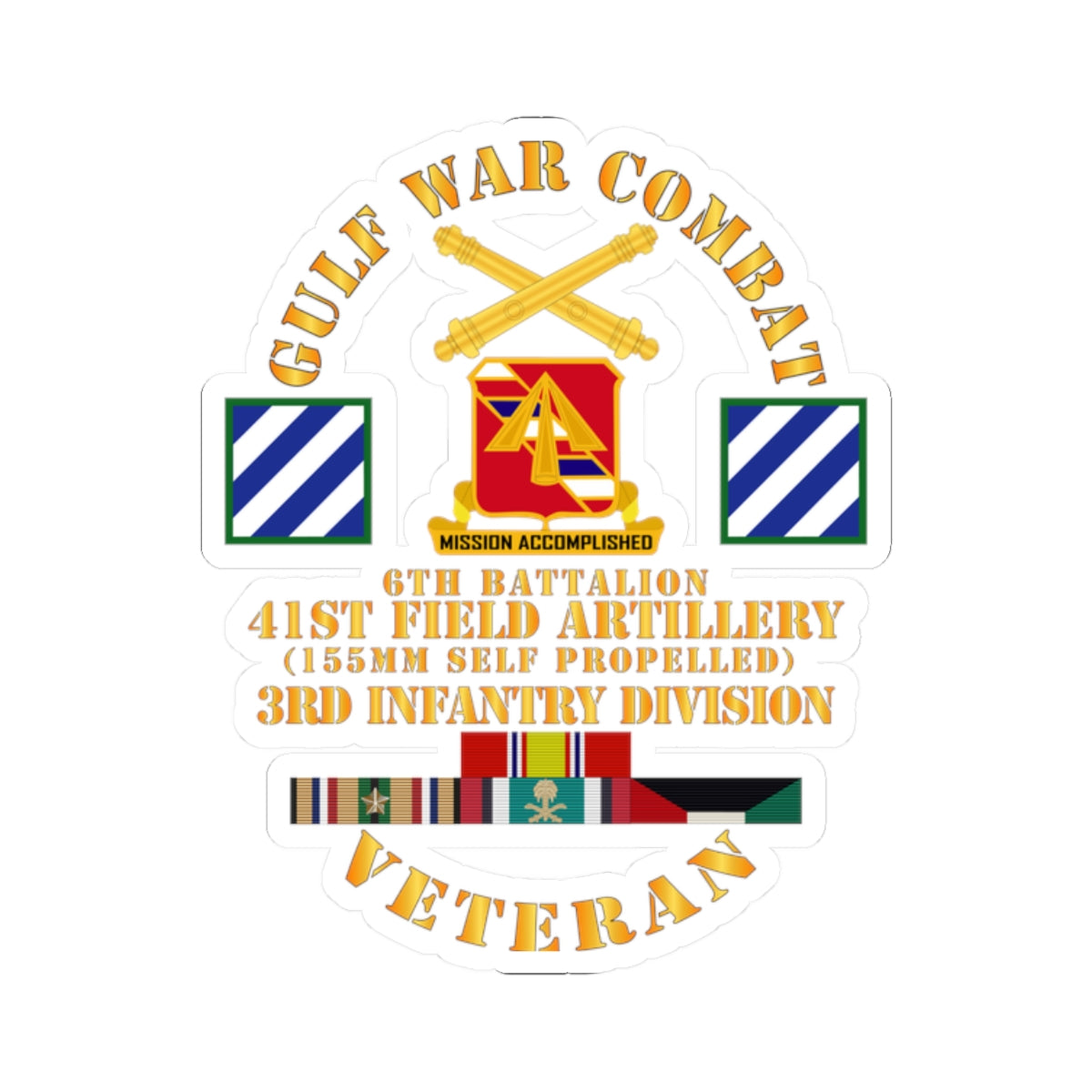 Kiss-Cut Stickers - Gulf War Combat Vet w 6th Bn 41st Arty - 3rd ID X 300