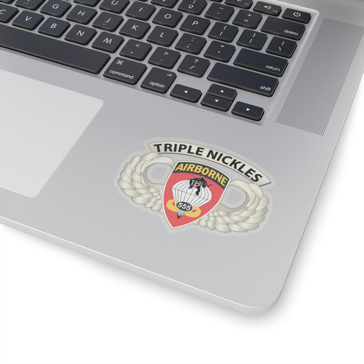 Kiss-Cut Stickers - Airborne Badge - 555th Parachute Infantry Bn - SSI w Triple NIckles Tab X 300