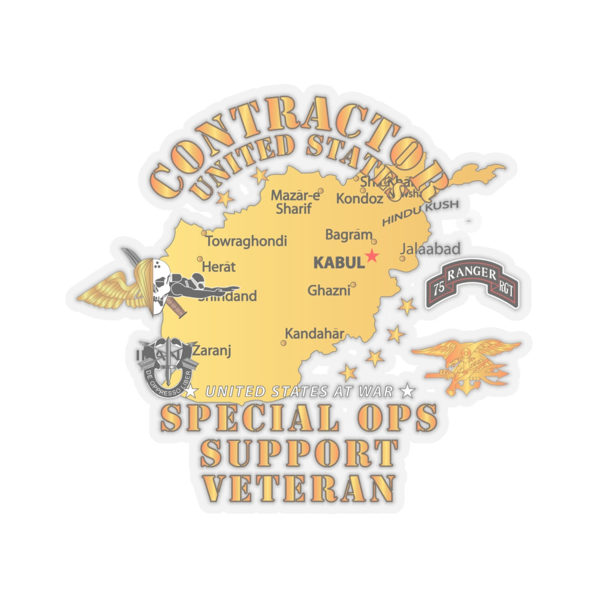 Kiss-Cut Stickers - GOVT - Contractor - Special Operations Support Veteran - Afghanistan