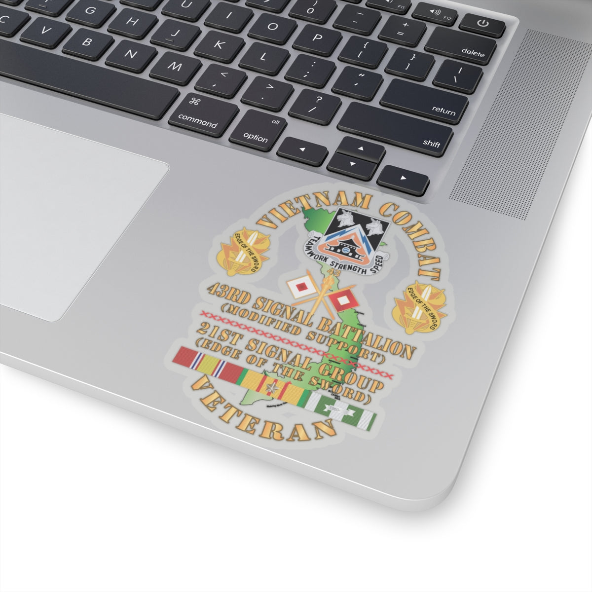 Kiss-Cut Stickers - Vietnam Combat Veteran - 43rd Signal Bn, 21st Signal Group DUI w VN SVC X 300