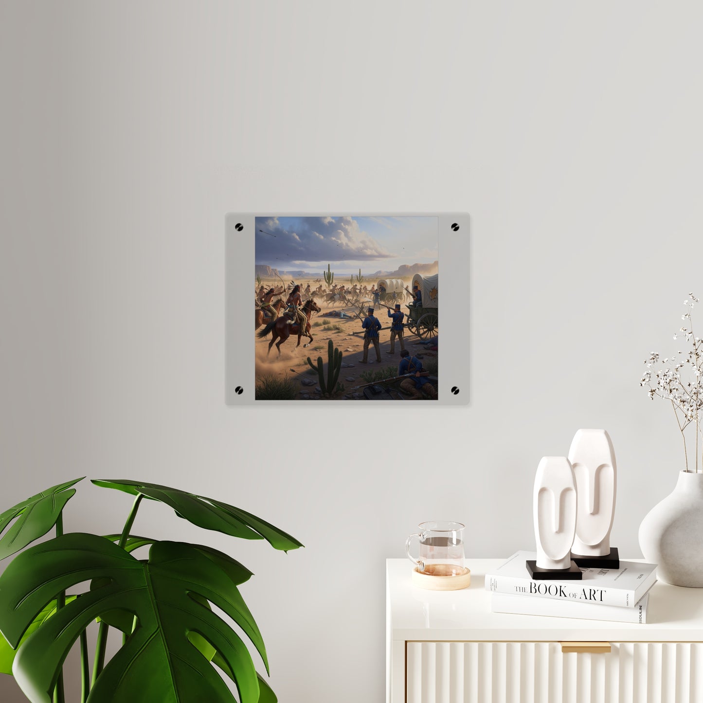 Acrylic Wall Art Panel - Apache Indians attacking a US Army defending a wagon train