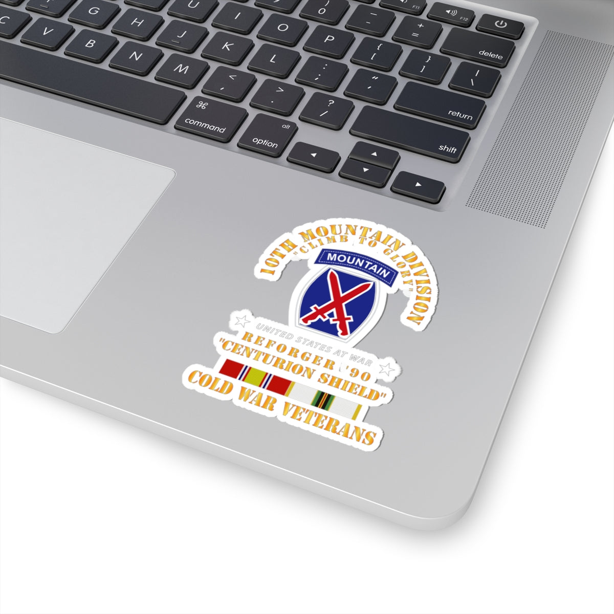 Kiss-Cut Stickers - 10th Mountain Division - Climb to Glory - REFORGER 90, CENTURION SHIELD - COLD X 300